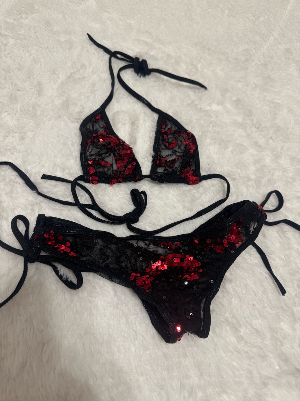 New Small sequin sheer red black low rise bikini goth emo festival rave y2k